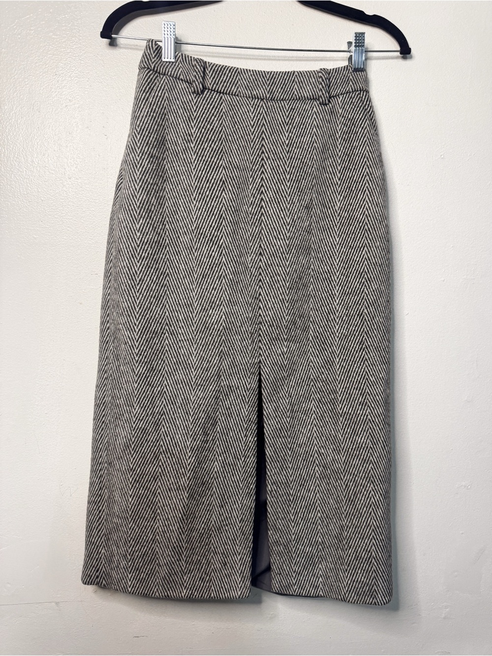 Herringbone High Waisted Midi Skirt